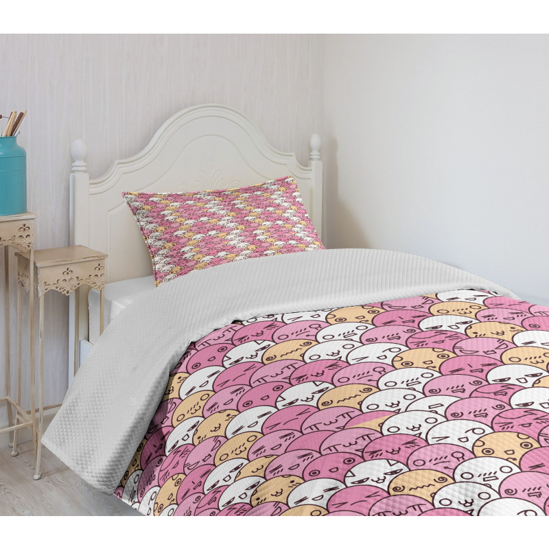 Kawaii Faces Fun Pattern Bedspread Set