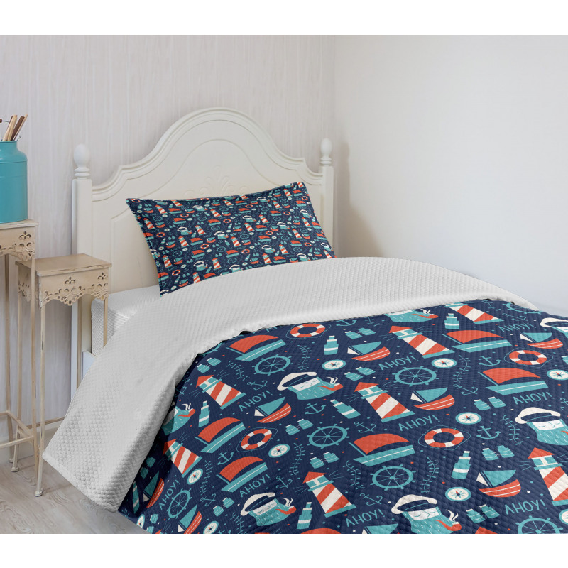 Captain Boats and Helm Bedspread Set
