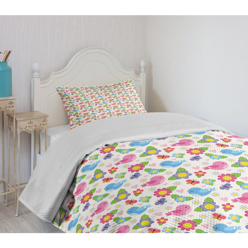 Floral Nature Birds Bedspread Set