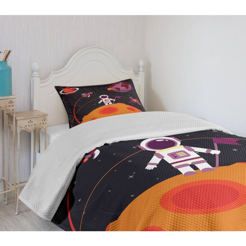 Astronaut Moon Rockets Bedspread Set