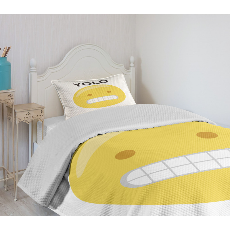 Funny Emoji Face Slogan Bedspread Set