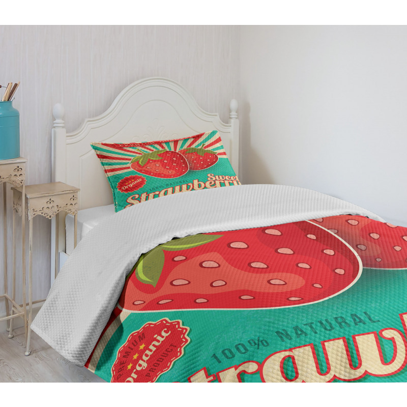 Retro Poster Strawberries Bedspread Set