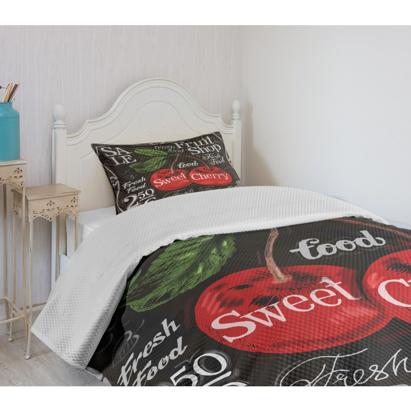 Sketch Style Ripe Cherry Bedspread Set