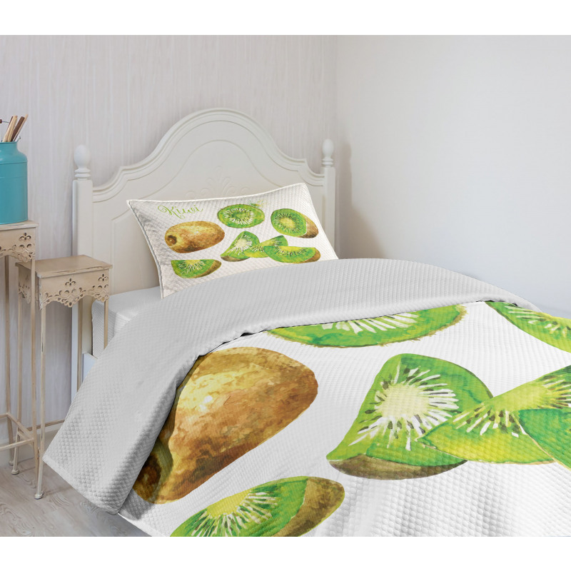 Exotic Vegan Kiwi Pattern Bedspread Set