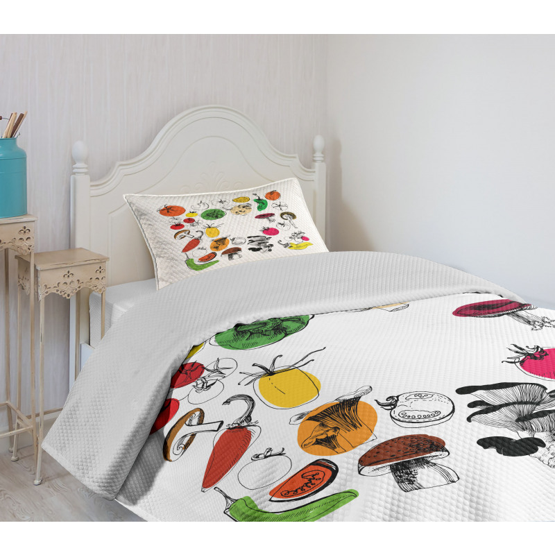 Doodle Food Artwork Bedspread Set