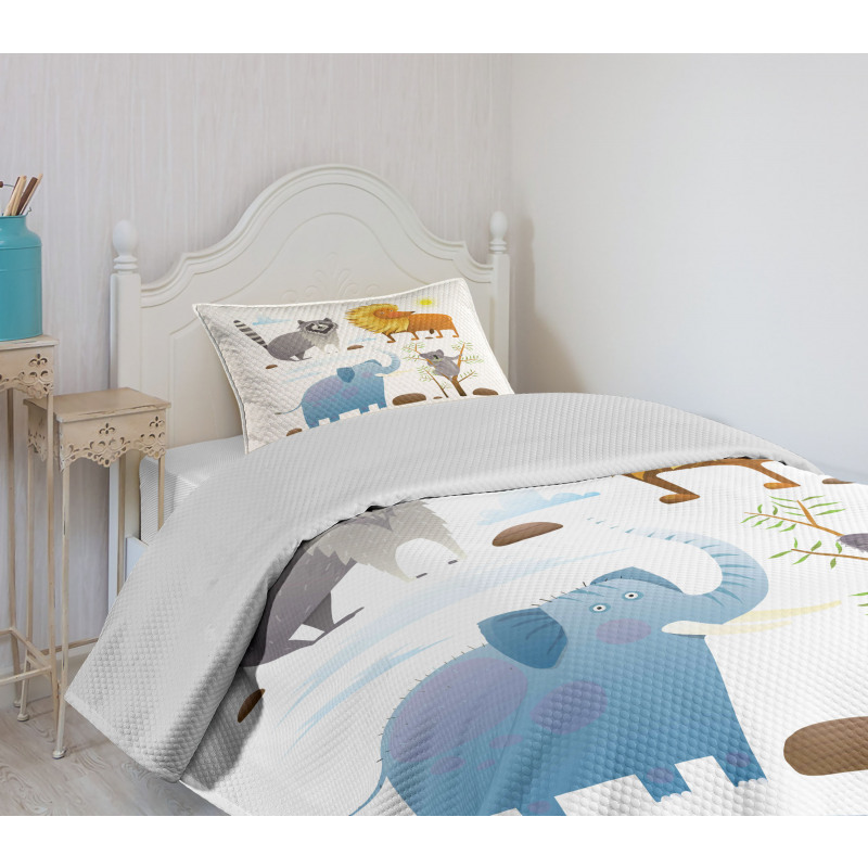 Lion Elephant Raccoon Bedspread Set