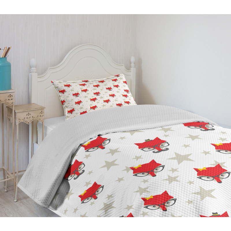 Hipster Foxes Hats Bedspread Set