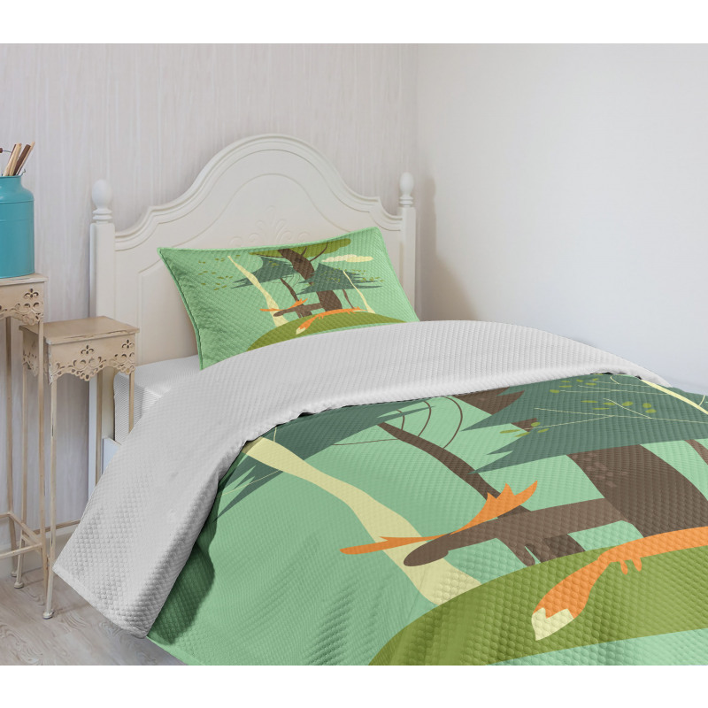 Elk and Fox in Forest Bedspread Set