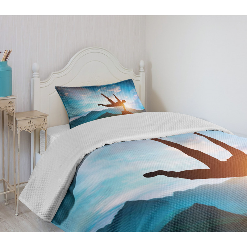 Man Jumping over Rocks Bedspread Set