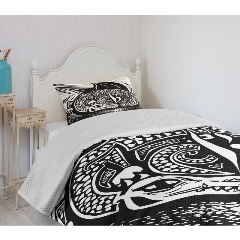 Curled up Dragon Sketch Bedspread Set