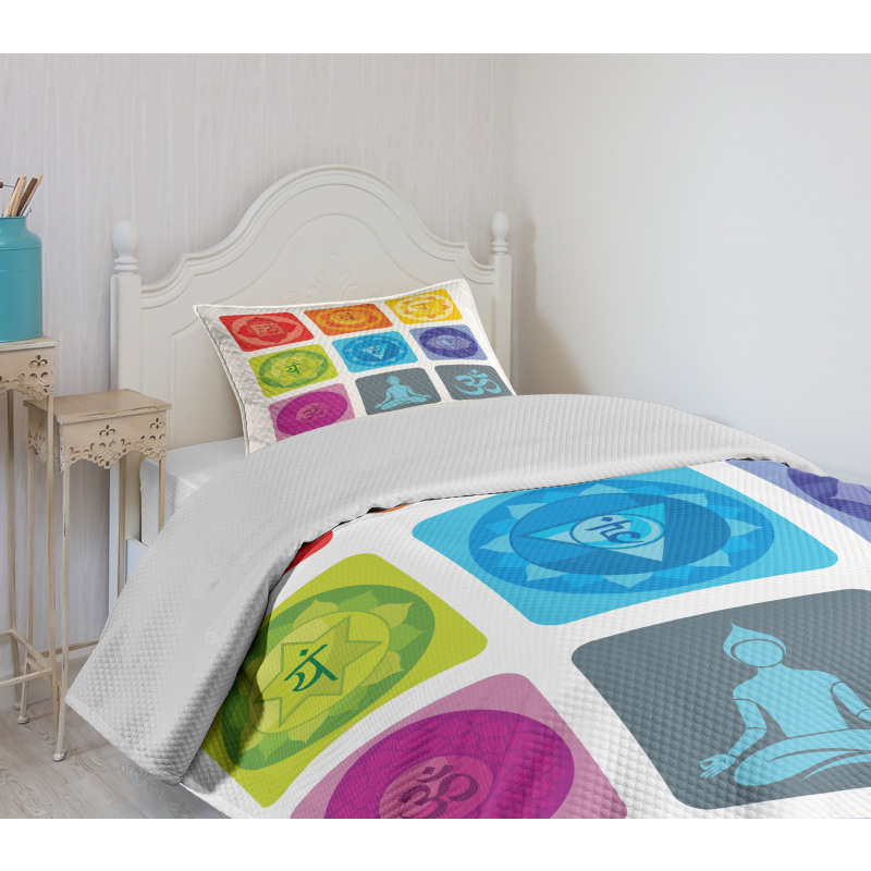 Round Edges Figures Yoga Bedspread Set