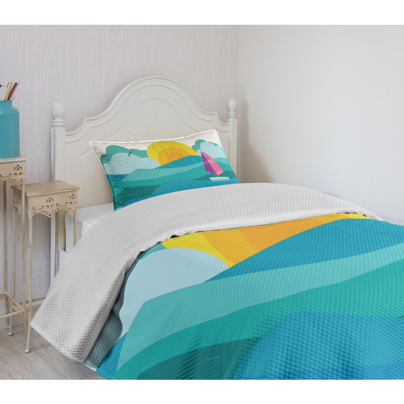 Sunny Sea Sail Ship Bedspread Set