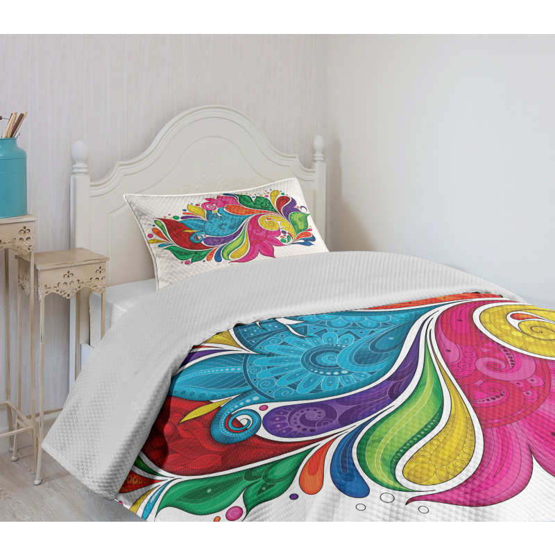 Vibrant Colorful Leaves Bedspread Set