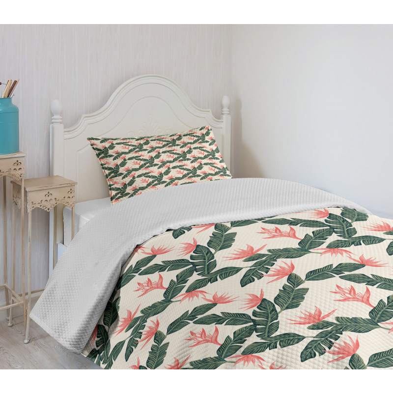 Exotic Flora and Leaves Bedspread Set