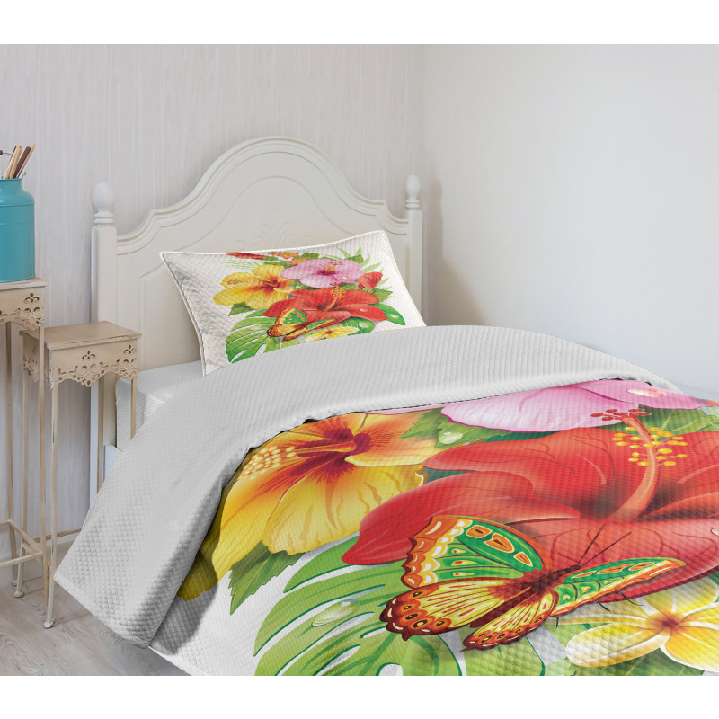 Colorful Hibiscus Blooming Bedspread Set