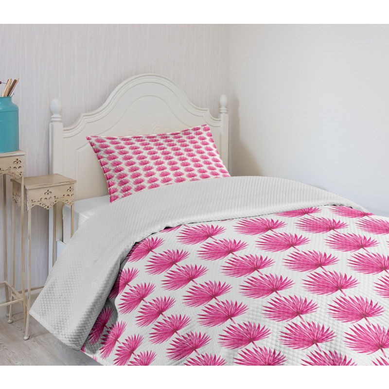 Pink Forest Leaves Bedspread Set