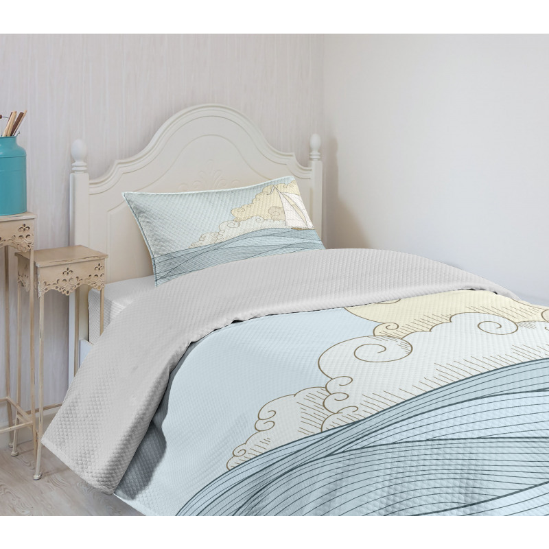 Doodle Style Ocean Bedspread Set