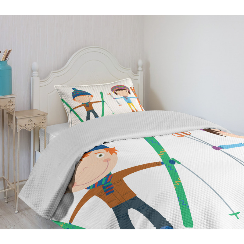 Boy and Girl Skis Bedspread Set