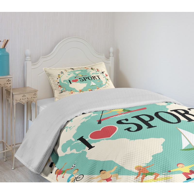 I Love Sports Words Bedspread Set