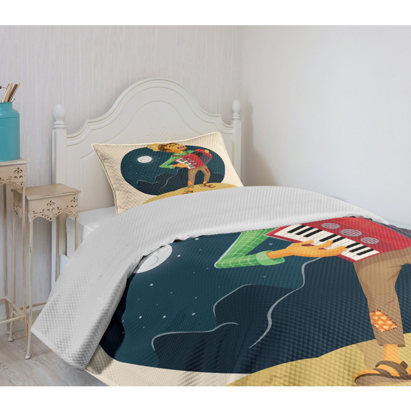 Cheerful Accordion Player Bedspread Set