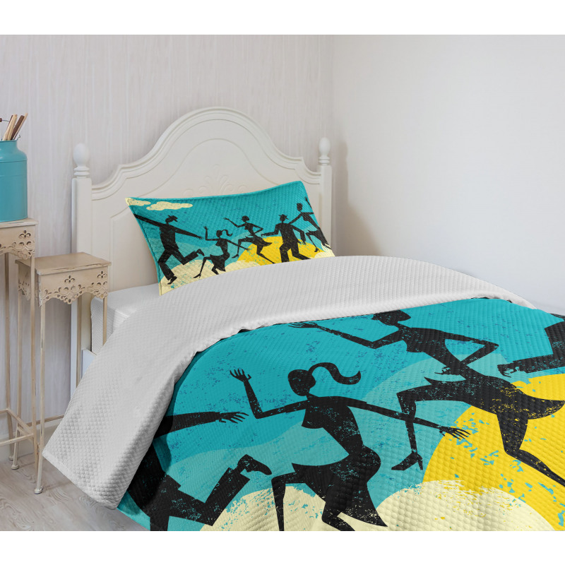 Grunge Silhouette Dancing Bedspread Set