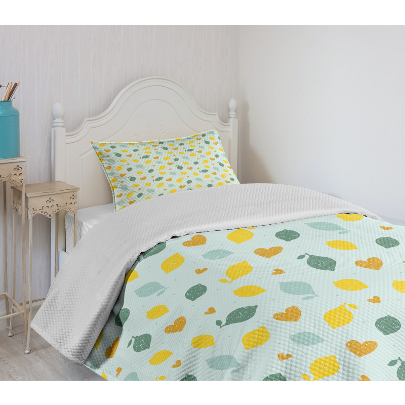 Scribbled Lemon Design Bedspread Set