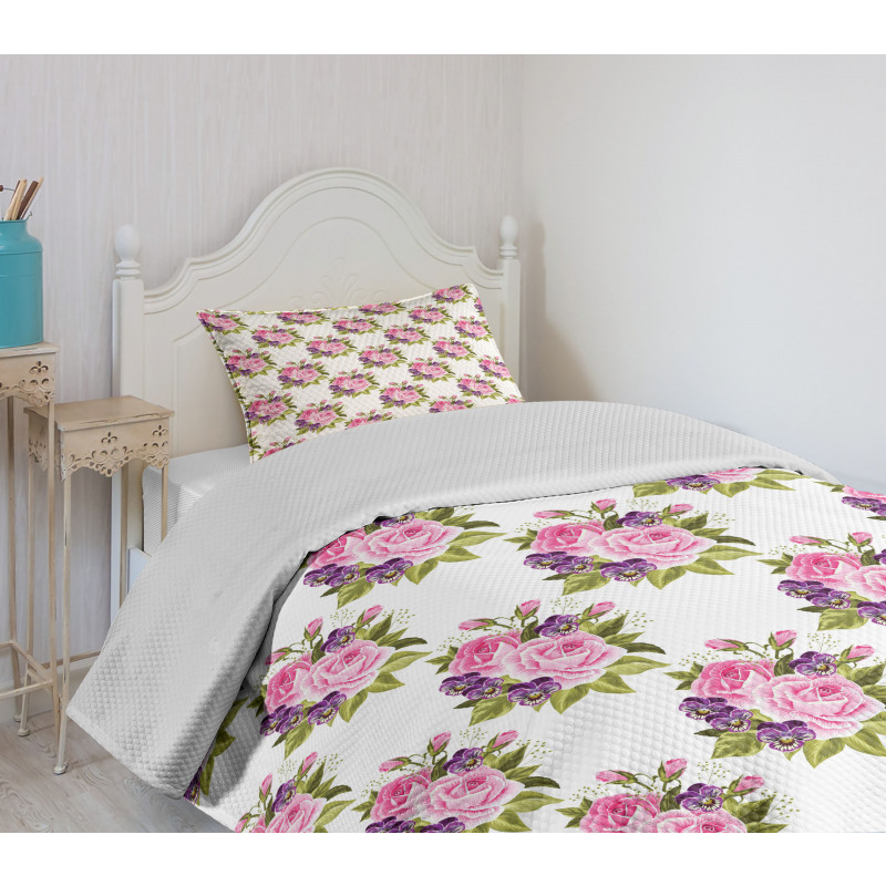 Buds Violet Pansies Bedspread Set