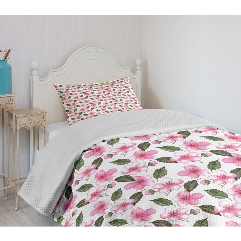 Watercolor Sakura Design Bedspread Set