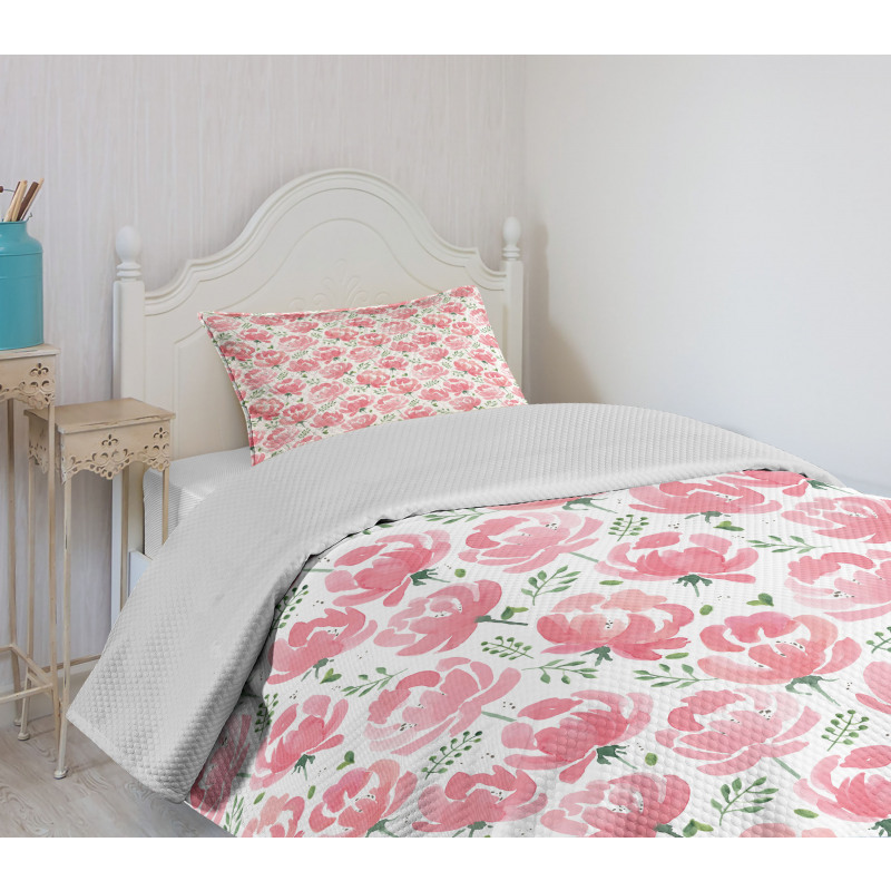 Stamped Peony Design Bedspread Set