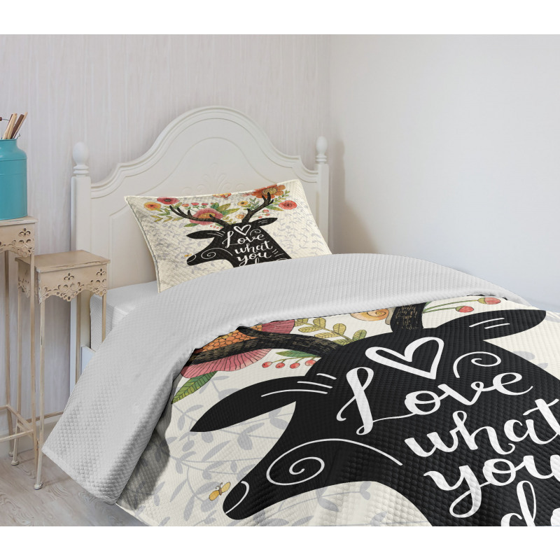 Words Deer Elk Flowers Bedspread Set