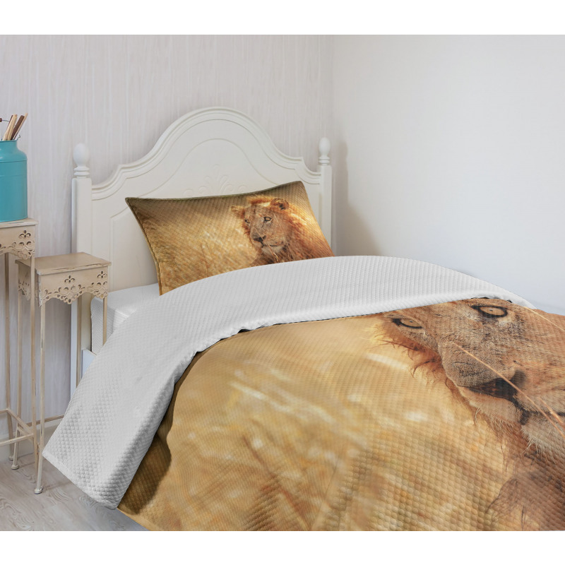 Male Lion Grass Field Bedspread Set