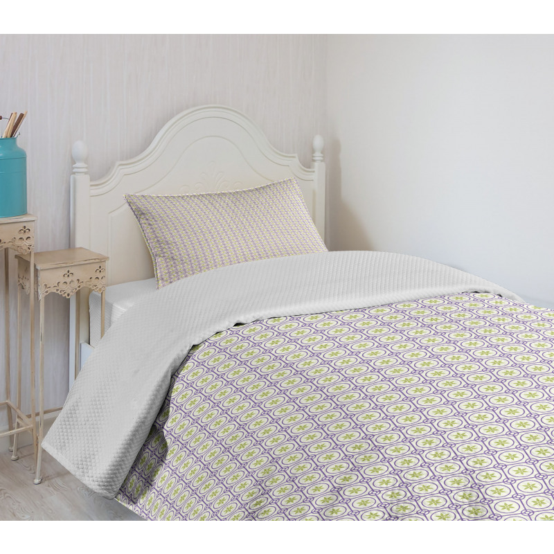 Square Grid Floral Bedspread Set