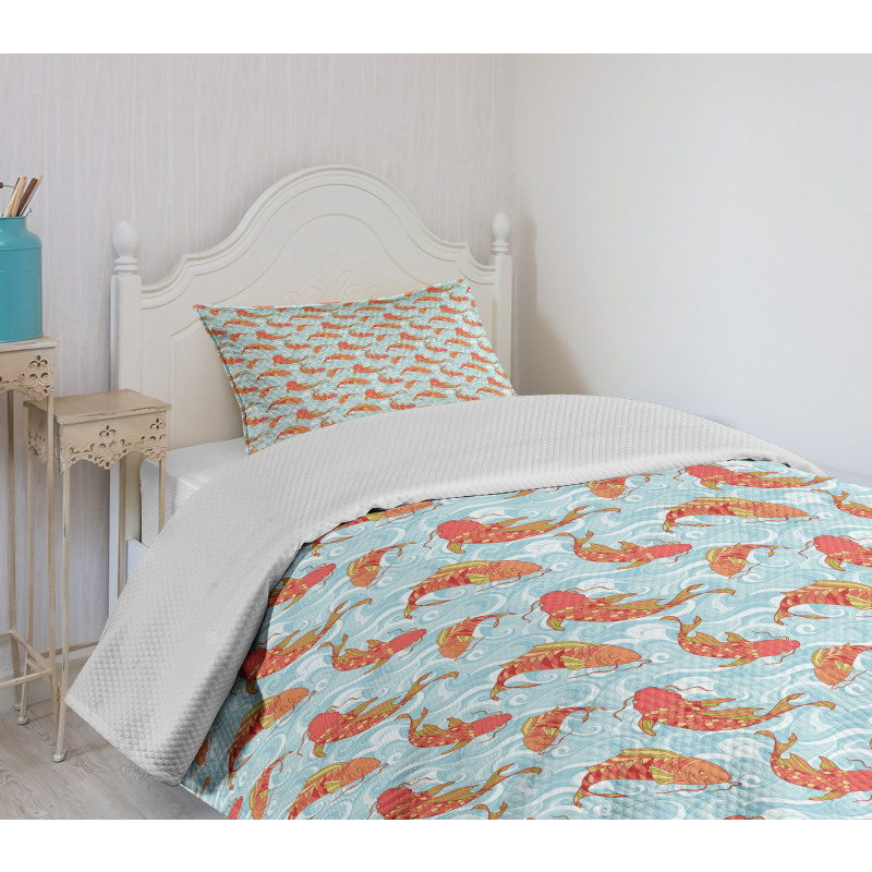 Japanese Carps in the Sea Bedspread Set