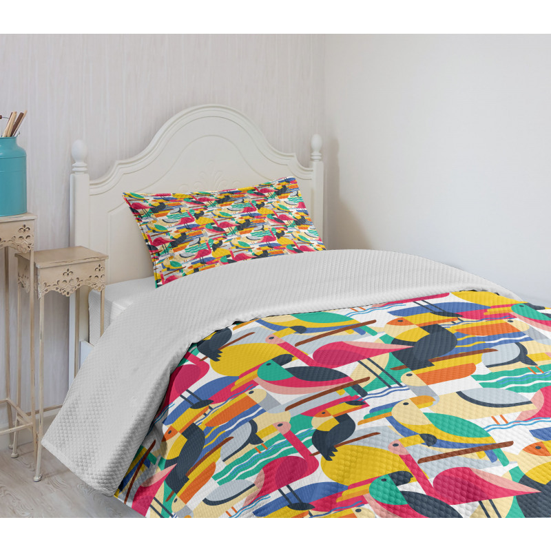 Toucan and Flamingos Bedspread Set