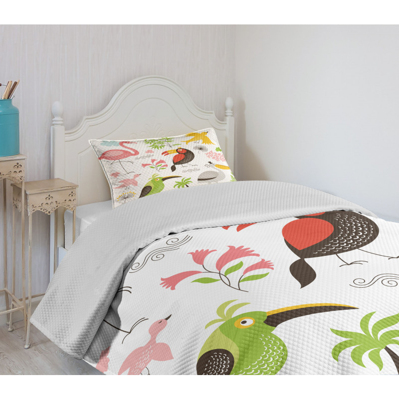 Flamingo and Pelican Bedspread Set