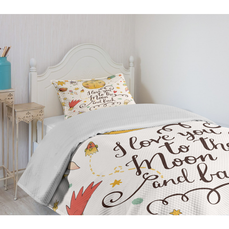 Moon and Back Slogan Bedspread Set