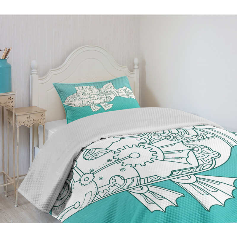 Doodle Mechanic Fish Bedspread Set