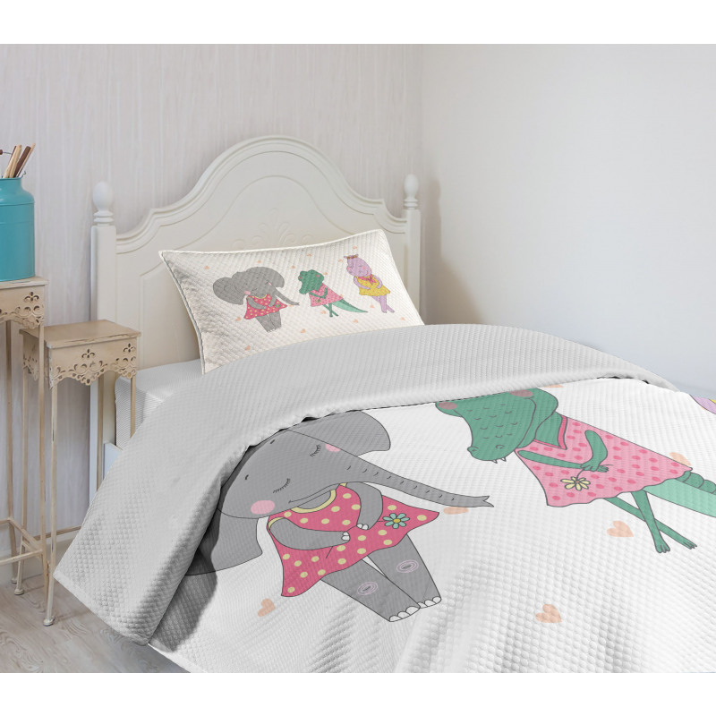 Elephant Girl Polka Dress Bedspread Set