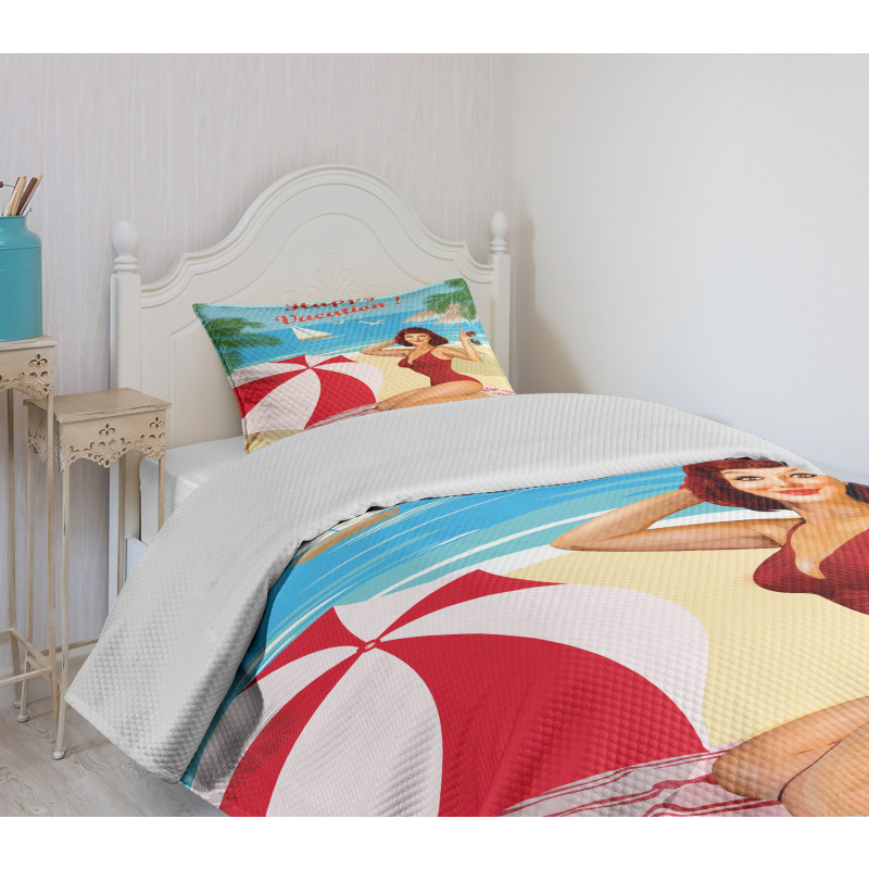 Red Bathing Suits Bedspread Set