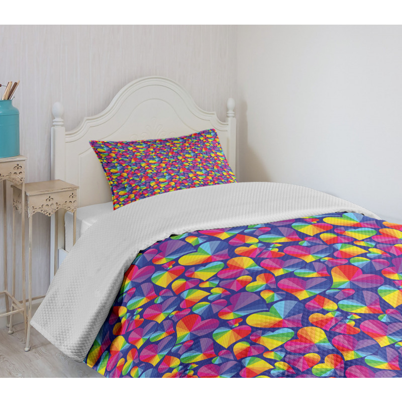 Rainbow Color Tone Heart Bedspread Set