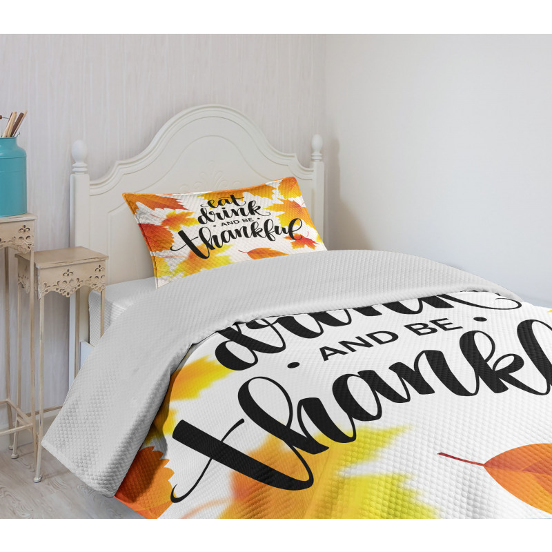 Autumn Thanksgiving Text Bedspread Set