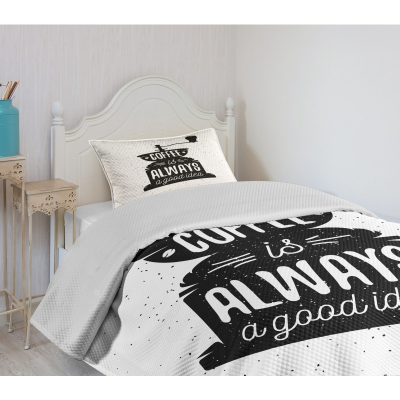 Grungy Typography Coffee Bedspread Set