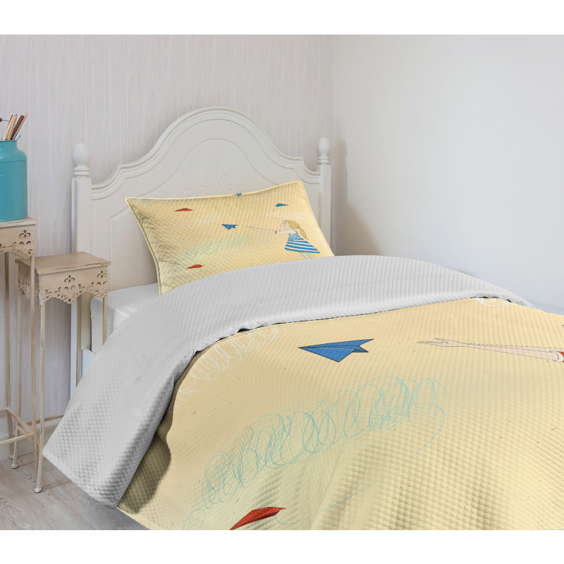 Girl with Paper Planes Bedspread Set