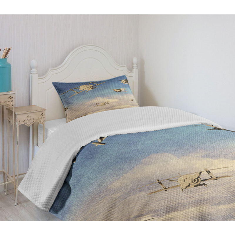 3D Retro Biplanes Bedspread Set