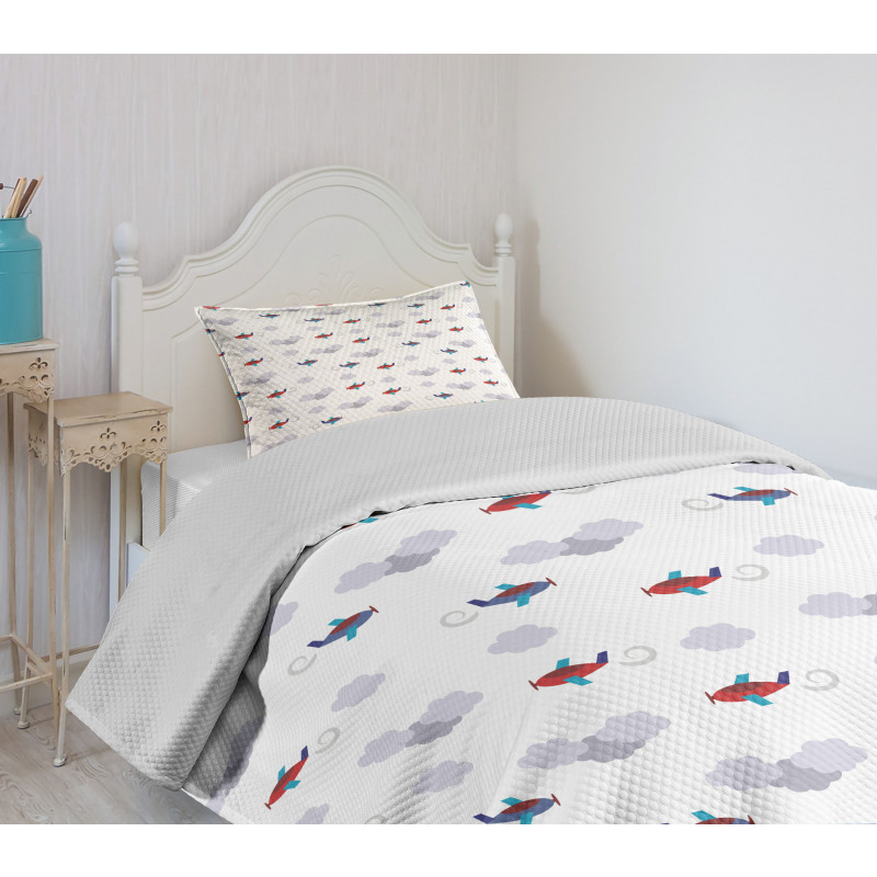 Cartoon Planes in Sky Bedspread Set