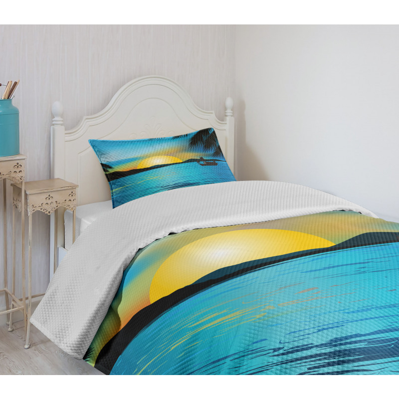 Calm Sunrise Fishing Boat Bedspread Set