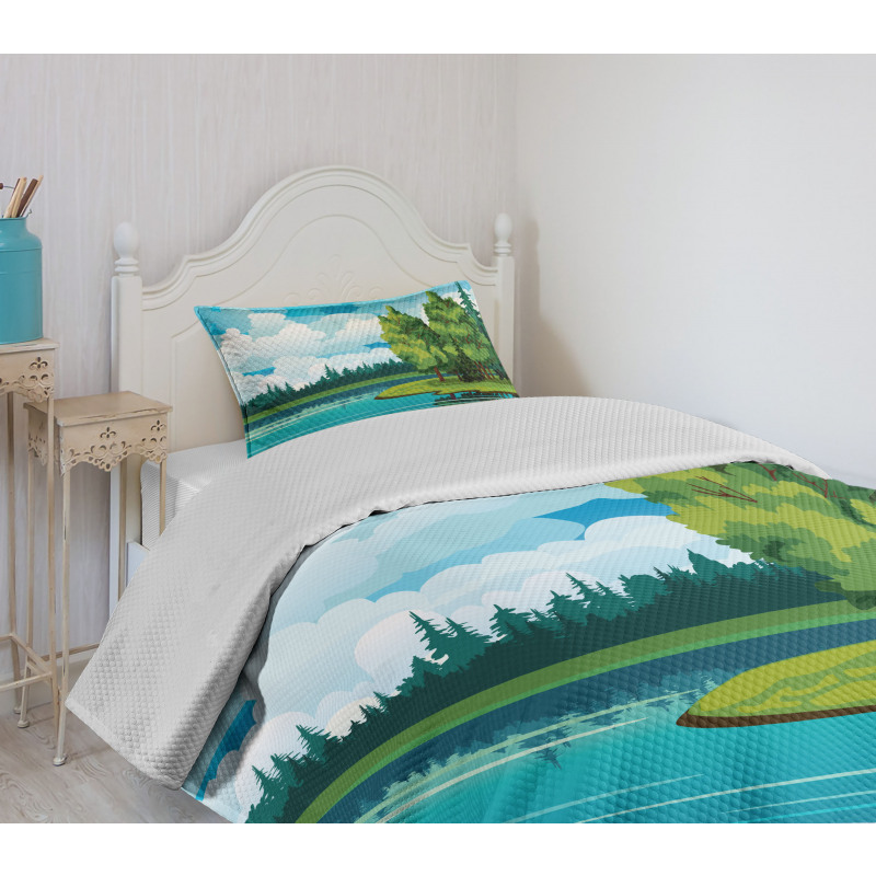 Forest Lake Clouds Bedspread Set