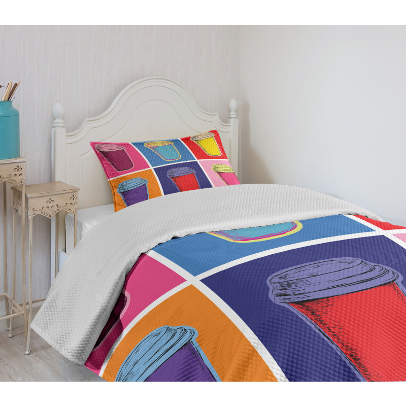 Modern Pop Art Cups Bedspread Set