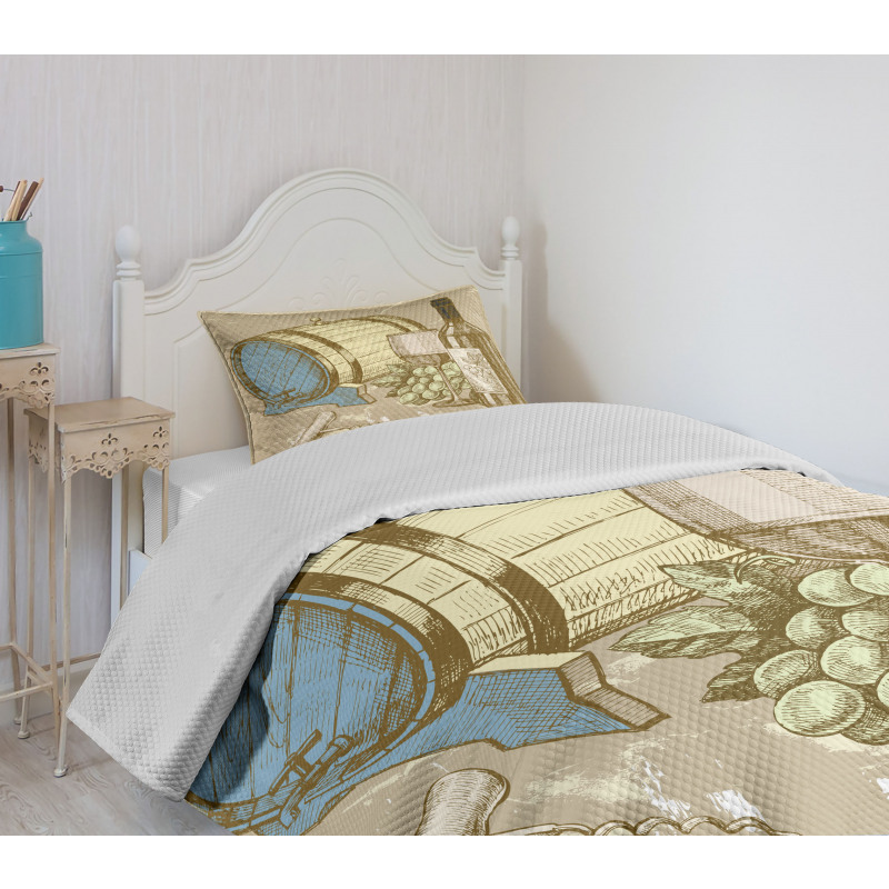 Vintage Themed and Grapes Bedspread Set