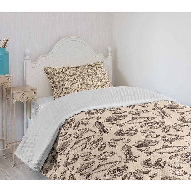 Sea Animals Sketch Bedspread Set